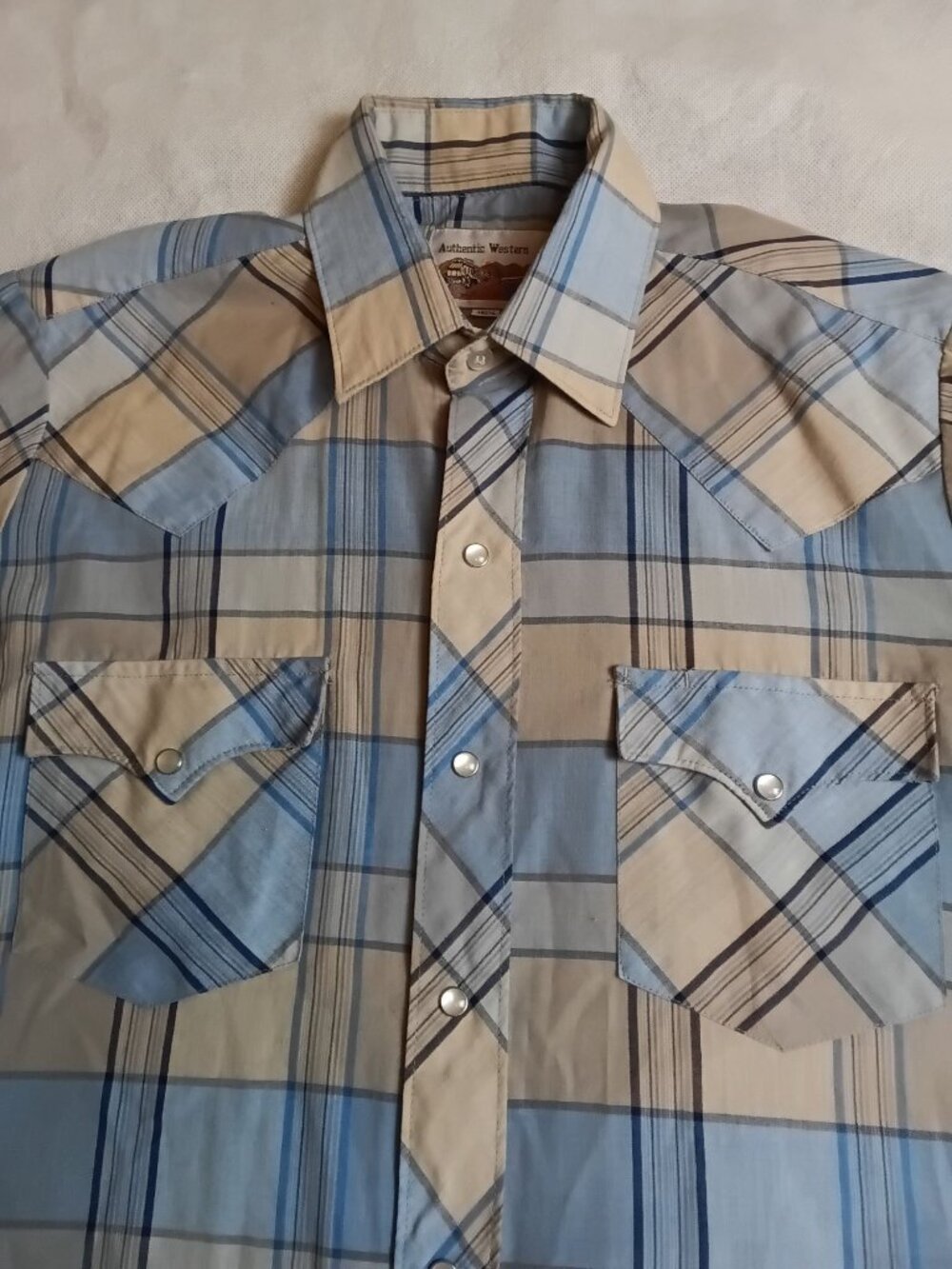 Vintage ATB Authentic Western Pearl Snap Shirt Plaid Short Sleeve Size 15.5